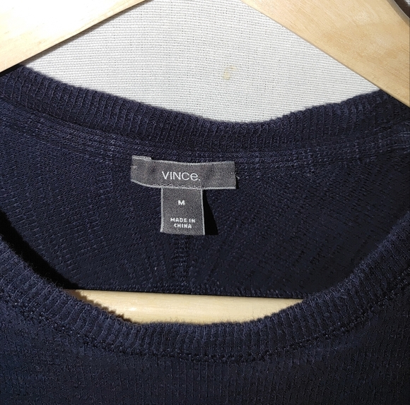 Vince Long Sleeve Crew Neck Shirt Waffle Textured Thermal Knit Navy Blue Medium - Picture 7 of 7
